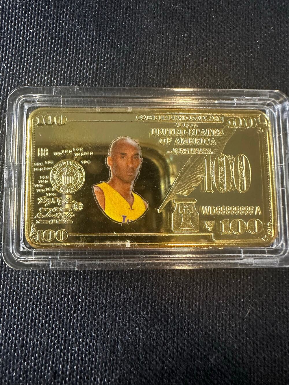 Kobe Bryant LA Lakers Gold Collectible $100 Banknote Bar Basketball Tribute